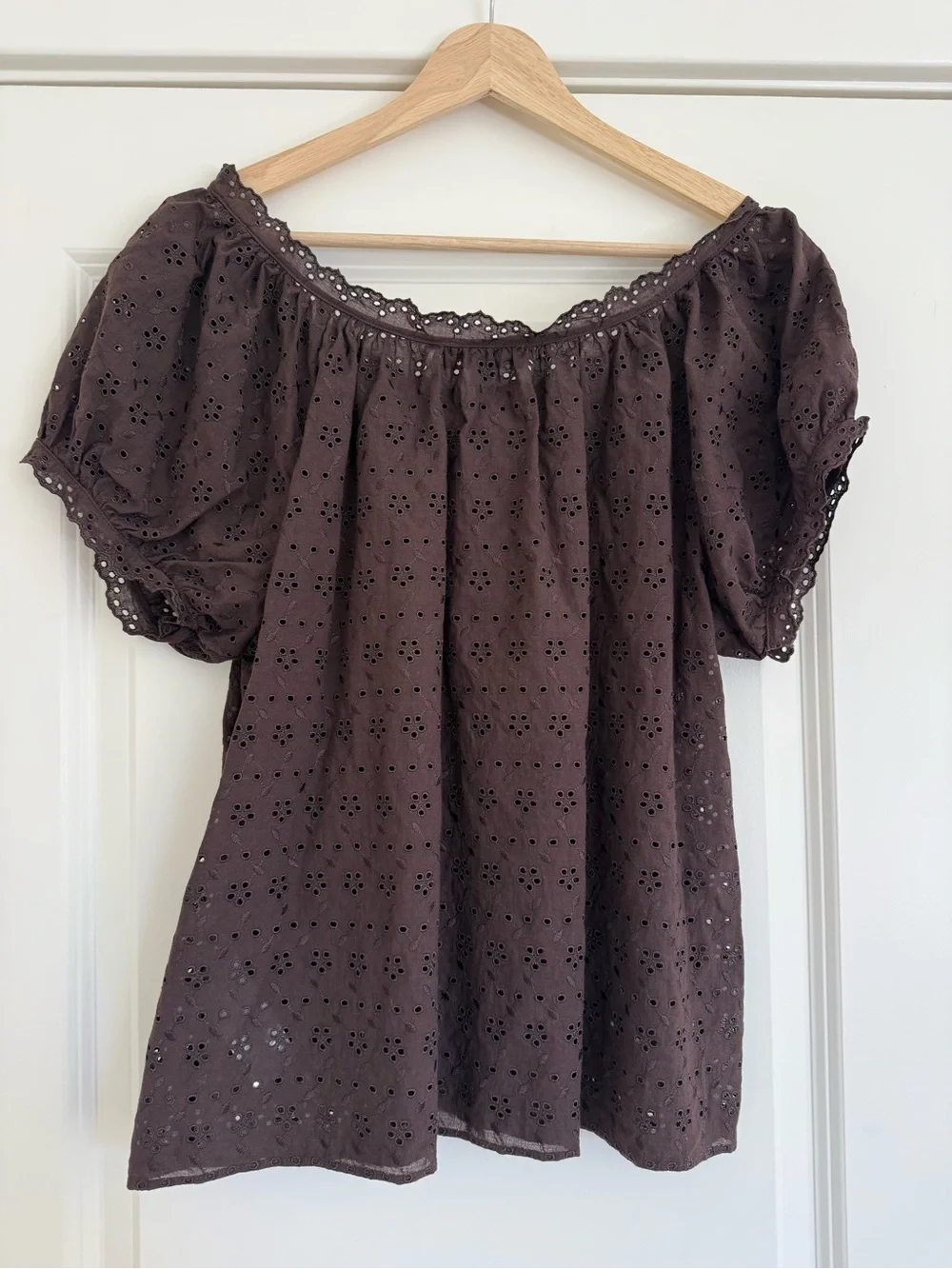 J. Crew Scallop-Trim Eyelet Top in Chocolate Berry